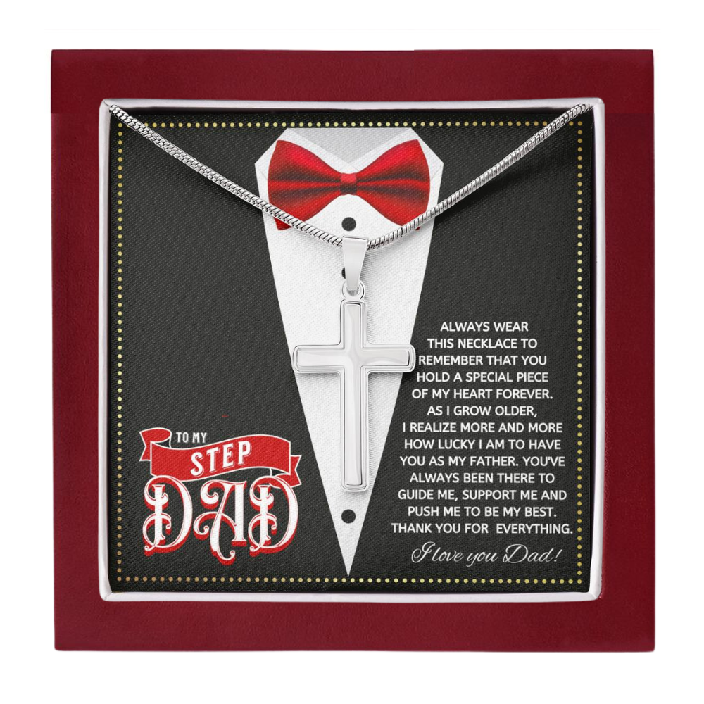 JGF Jewelry Gifts for Family Cross Necklace For Men Silver To My Amazing Step Dad