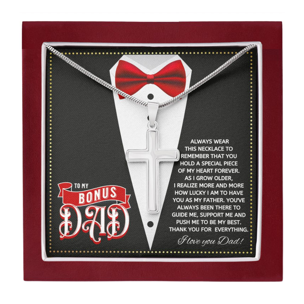 JGF Jewelry Gifts for Family Cross Necklace For Men Silver To My Amazing Bonus Dad