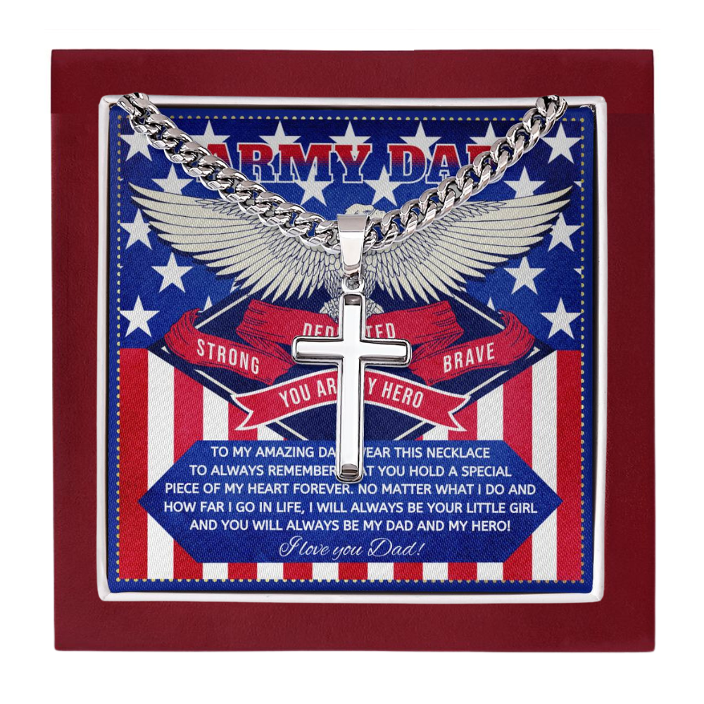 JGF Jewelry Gifts for Family Cross Necklace For Men Silver US Army Dad from Son and Daughter