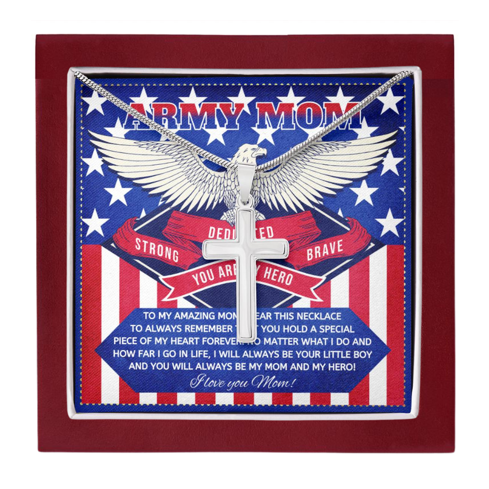 JGF Jewelry Gifts for Family US Army Mom Cross Necklace Gifts for Women from Son and Daughter