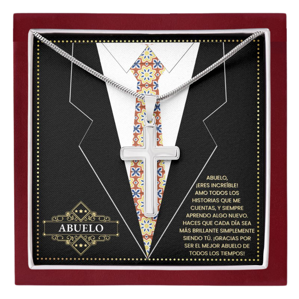 SpanishGrandPa14 JGF Jewelry Gifts for Family Regalo Para Abuelo Cross Necklace for Grandpa Birthday Card Spanish