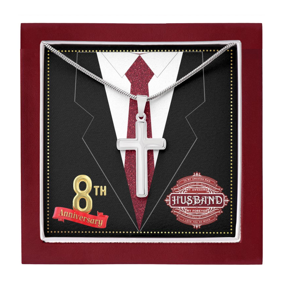 JGF Jewelry Gifts for Family 8th Wedding Anniversary For Him Husband Cross Necklace for Men