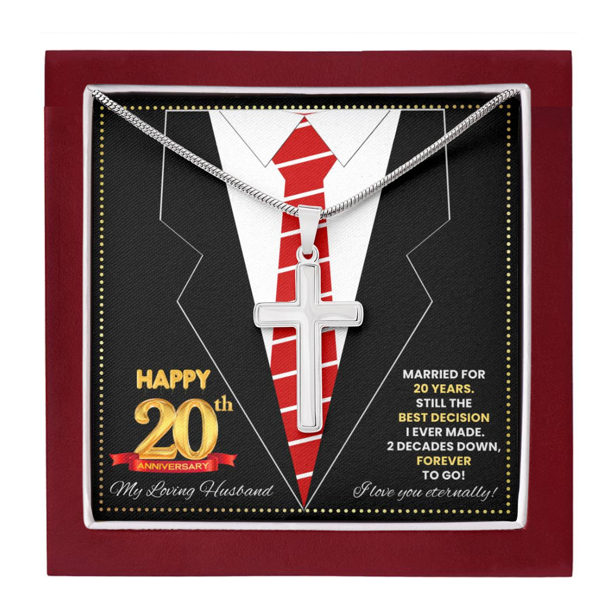 JGF Jewelry Gifts for Family Happy 20th Anniversary For Husband Cross Necklace For Men