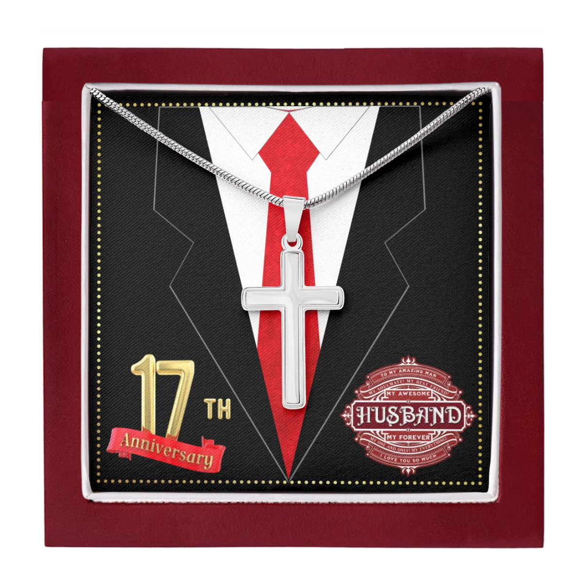 JGF Jewelry Gifts for Family 17th Wedding Anniversary For Him Husband Cross Necklace for Men