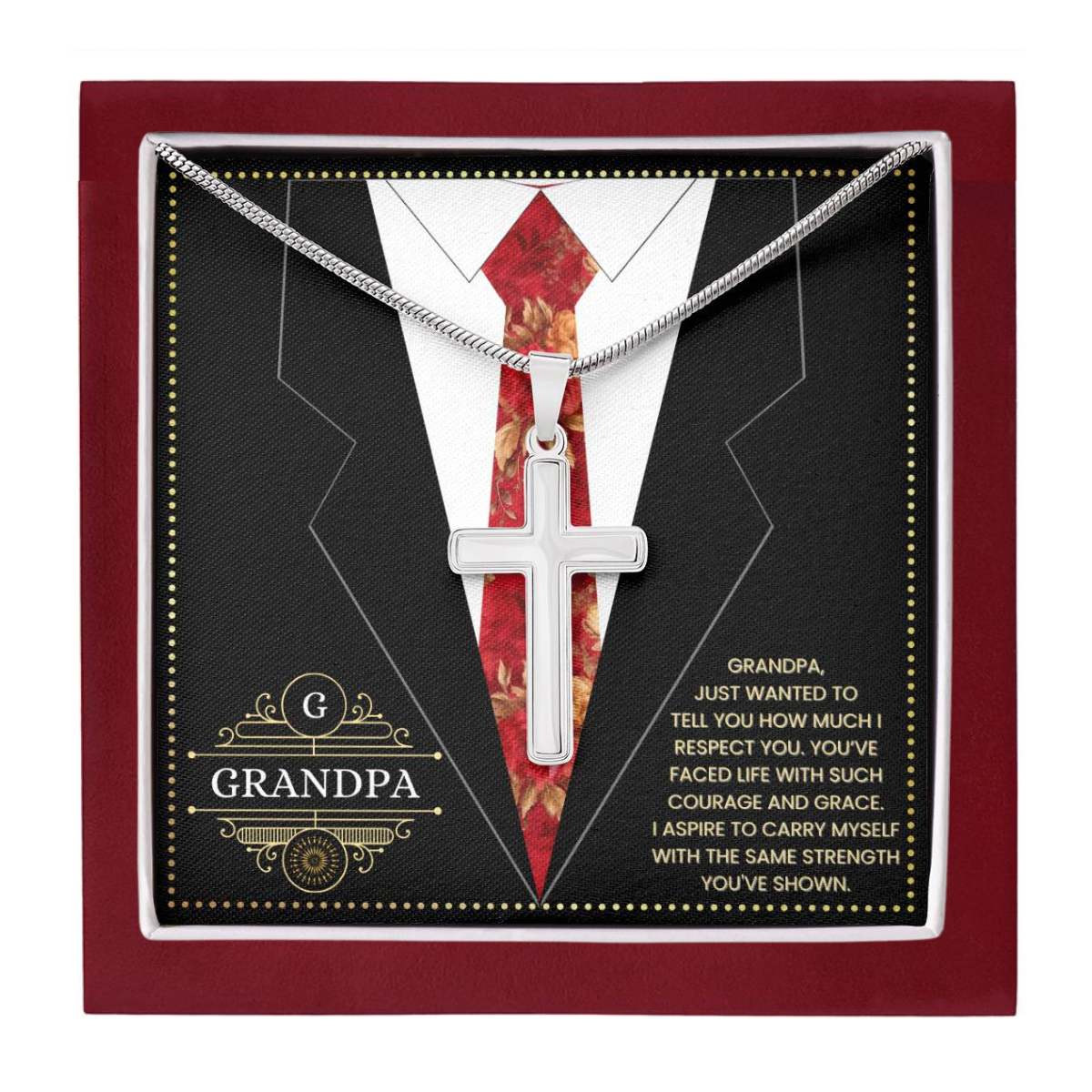 JGF Jewelry Gifts for Family Grandpa Birthday Card From Child Cross Necklace For Grandpa