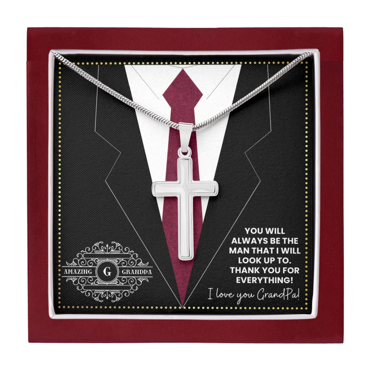 JGF Jewelry Gifts for Family Cross Necklace For Grandpa And Men I Love My Grandpa Gifts For Him