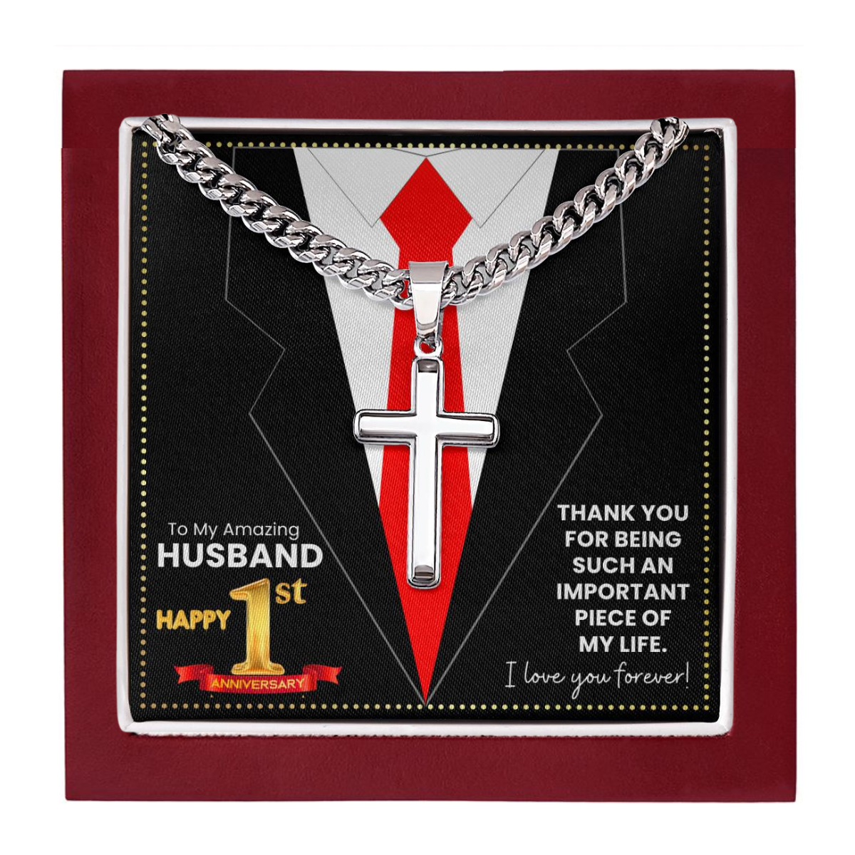 JGF Jewelry Gifts for Family Happy 1st Anniversary For Husband Cross Necklace For Men