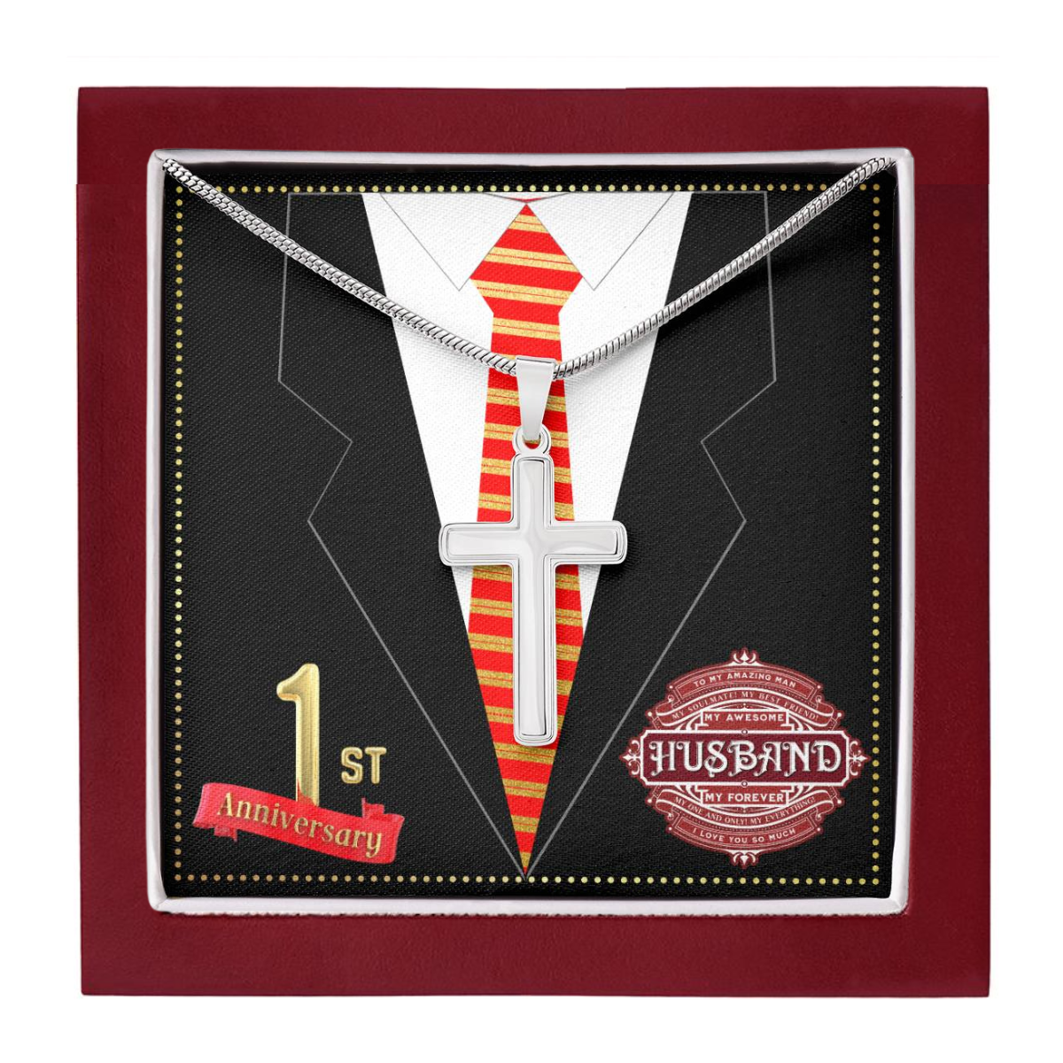 JGF Jewelry Gifts for Family 1 Year 1st Wedding Anniversary for Him Husband Cross Necklace for Men