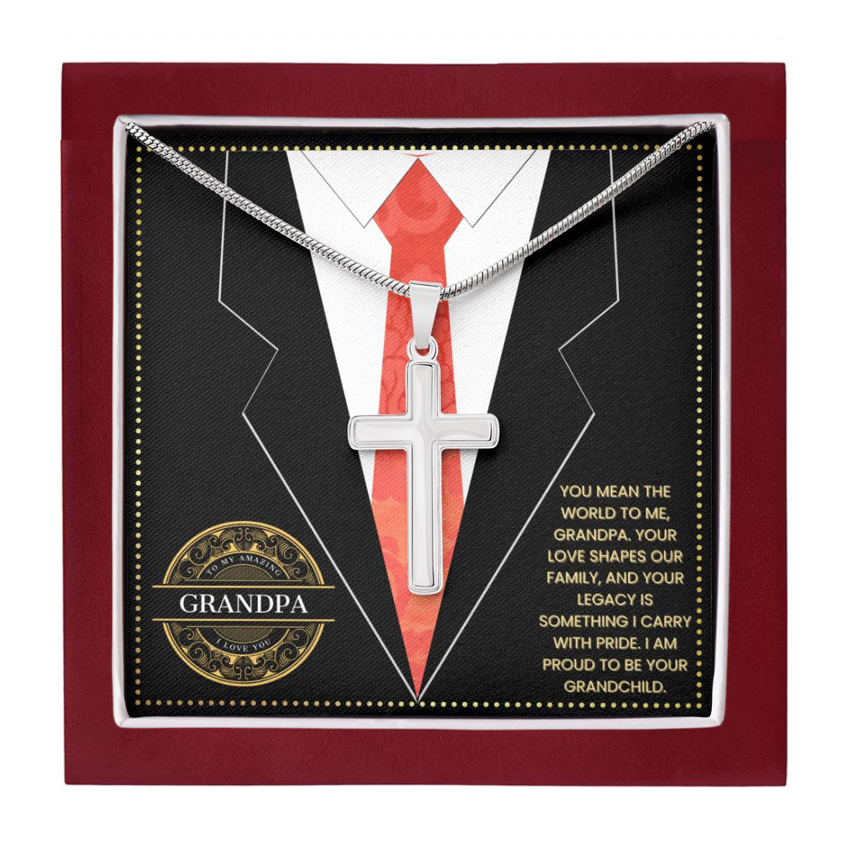 JGF Jewelry Gifts for Family Gifts Portuguese Grandparents First Time GrandPa Cross Necklace For Men Silver