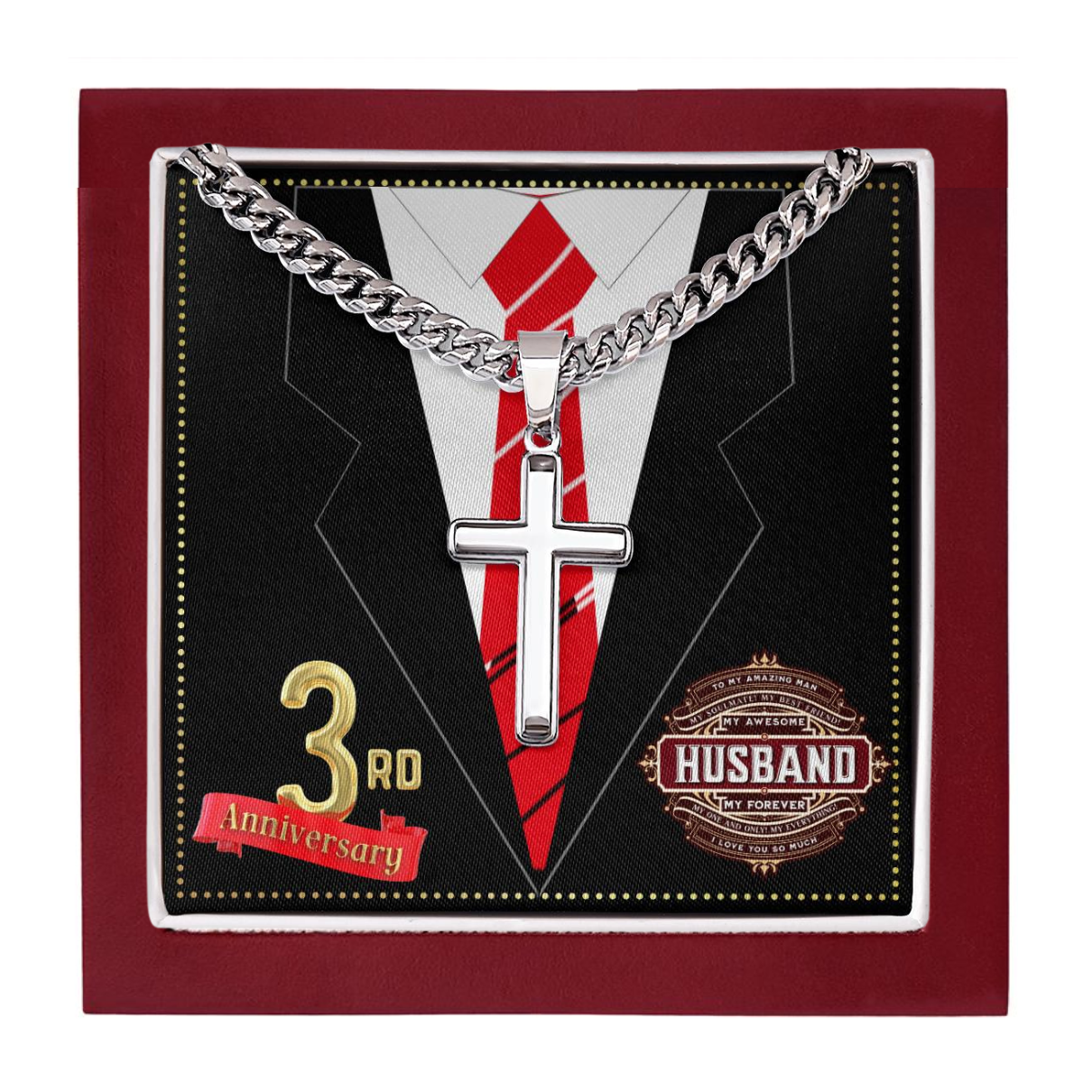 JGF Jewelry Gifts for Family 3 Year 3rd Wedding Anniversary for Him Husband Cross Necklace for Men