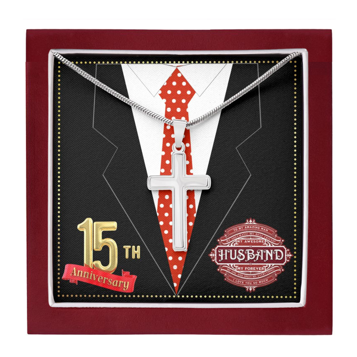 JGF Jewelry Gifts for Family 15th Wedding Anniversary For Him Husband Cross Necklace for Men