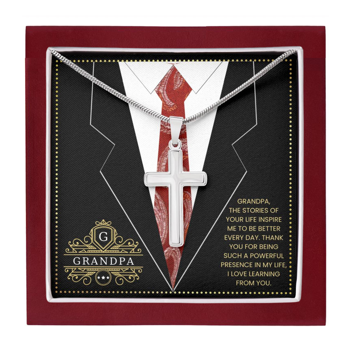 JGF Jewelry Gifts for Family Cross Necklace For Men Silver Gifts For Grandpa On Wedding Day