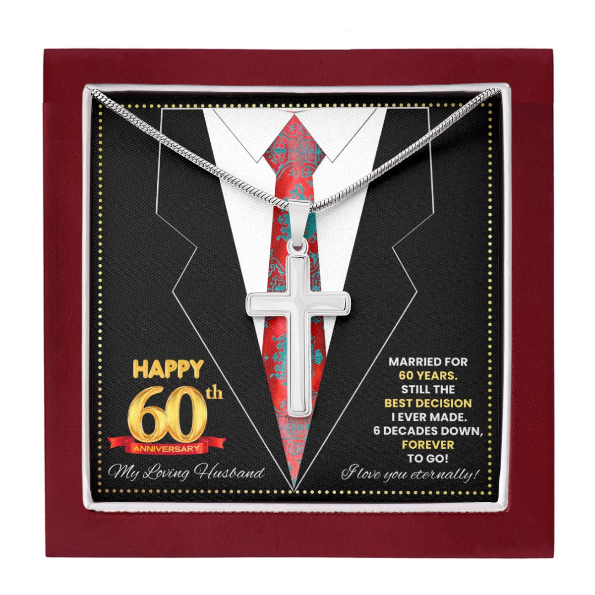 JGF Jewelry Gifts for Family Happy 60th Anniversary For Husband Cross Necklace For Men