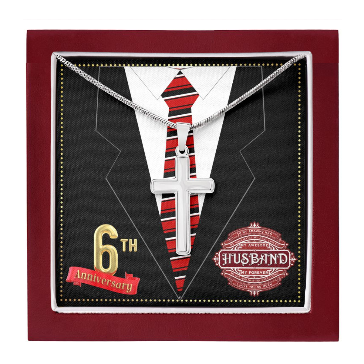 JGF Jewelry Gifts for Family 6th Wedding Anniversary For Him Husband Cross Necklace for Men