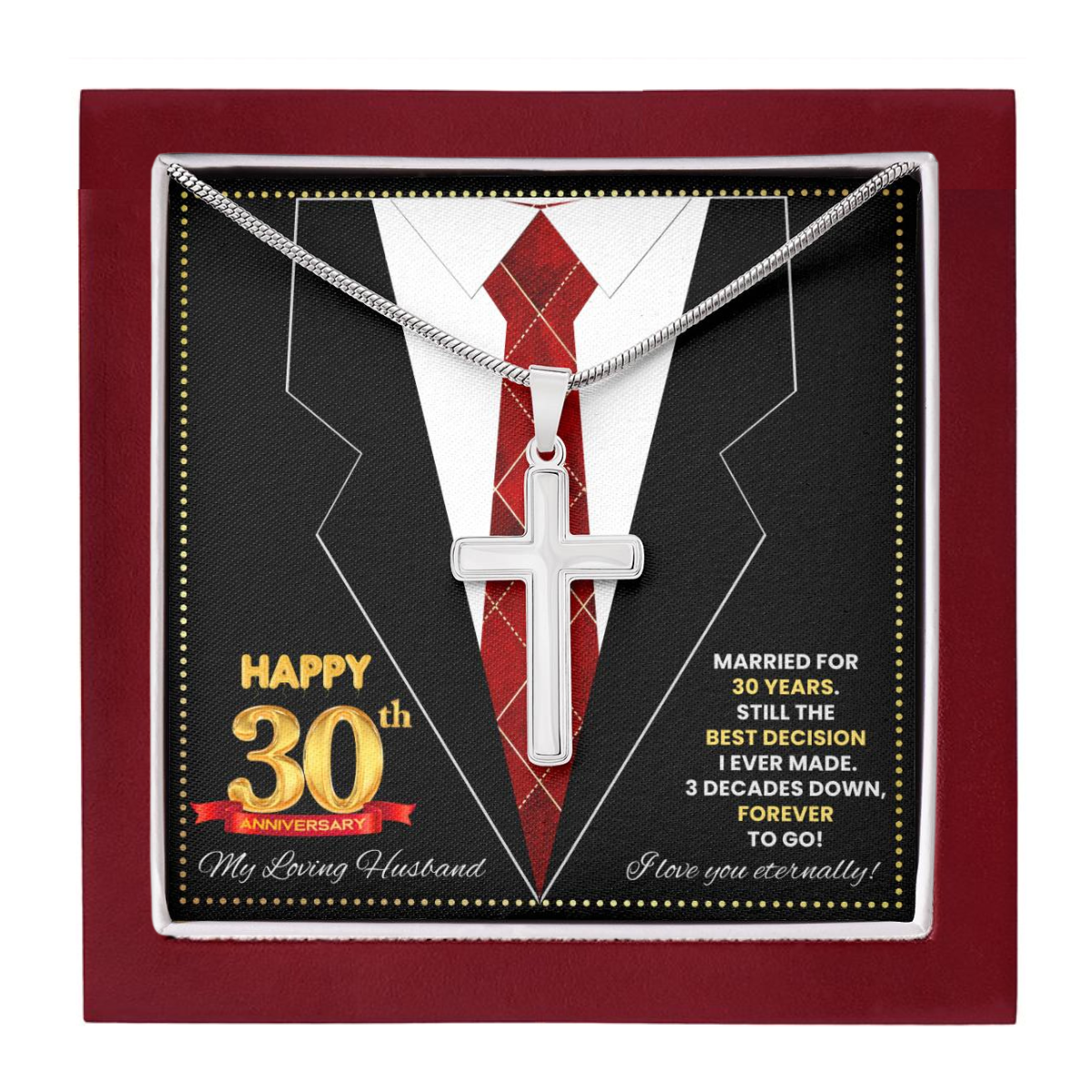 JGF Jewelry Gifts for Family Happy 30th Anniversary For Husband Cross Necklace For Men