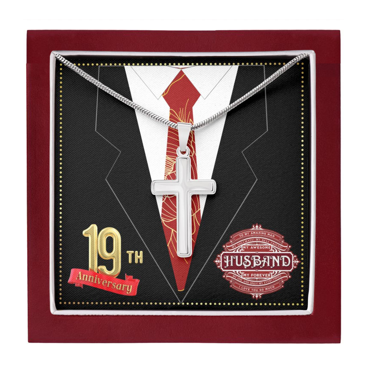 JGF Jewelry Gifts for Family 19th Wedding Anniversary For Him Husband Cross Necklace for Men