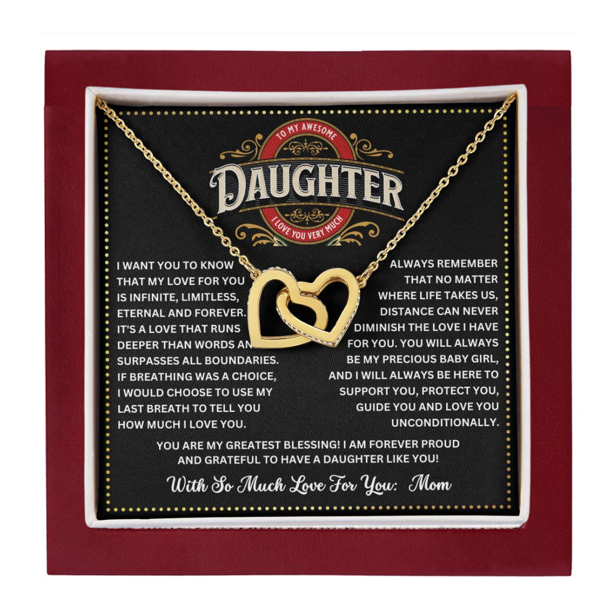 JGF Jewelry Gifts for Family Double Heart To My Daughter Necklace From Mom