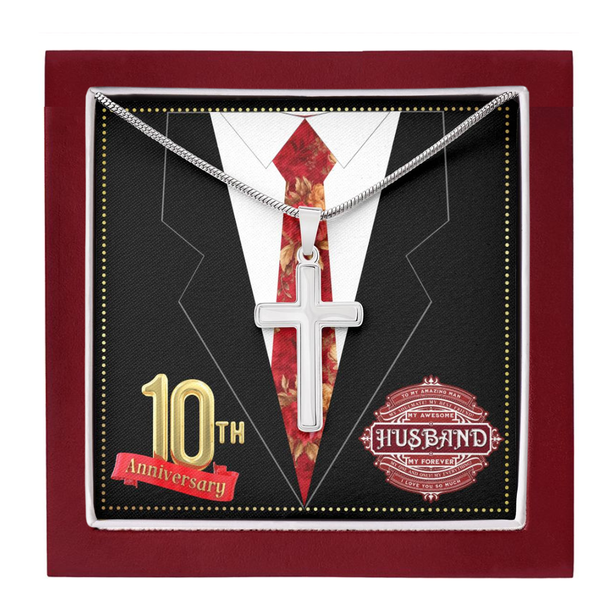 JGF Jewelry Gifts for Family 10th Wedding Anniversary For Him Husband Cross Necklace for Men