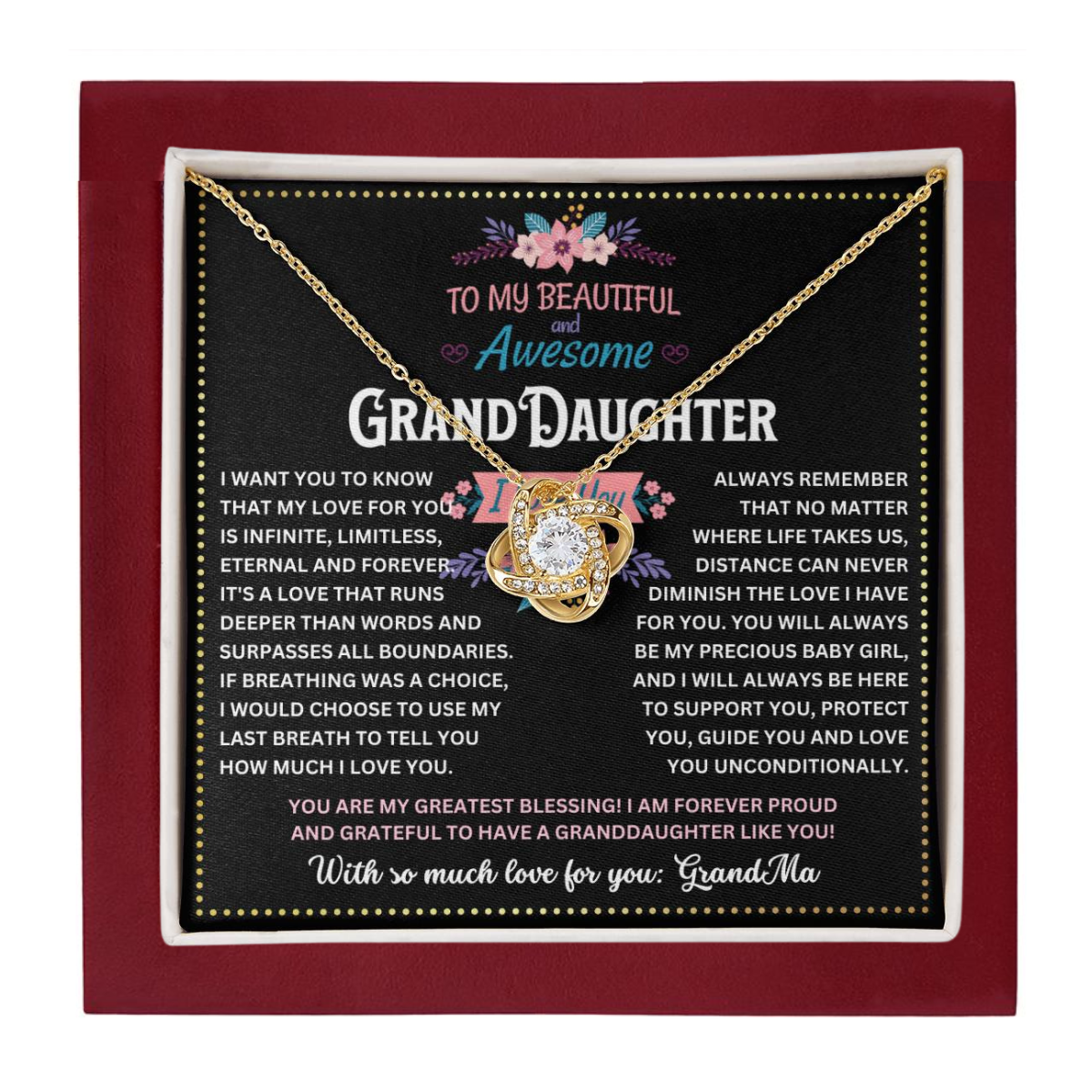 JGF Jewelry Gifts for Family Love Knot Necklaces For Granddaughter From Grandmother