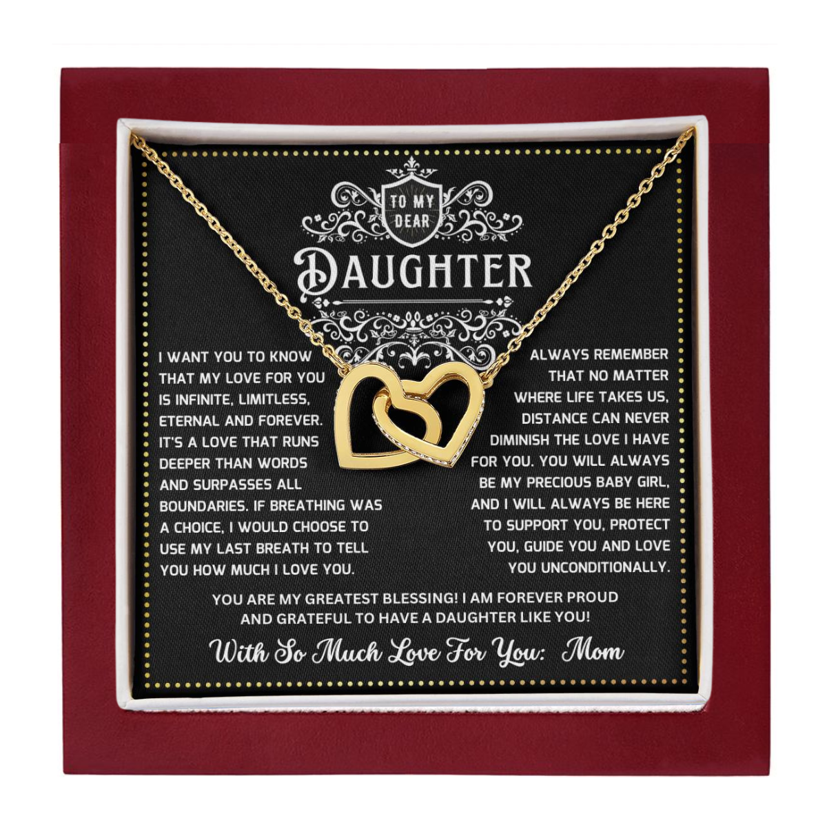 JGF Jewelry Gifts for Family Heart Necklace Silver 2 Linked Hearts To My Daughter From Mom On Her Wedding Day