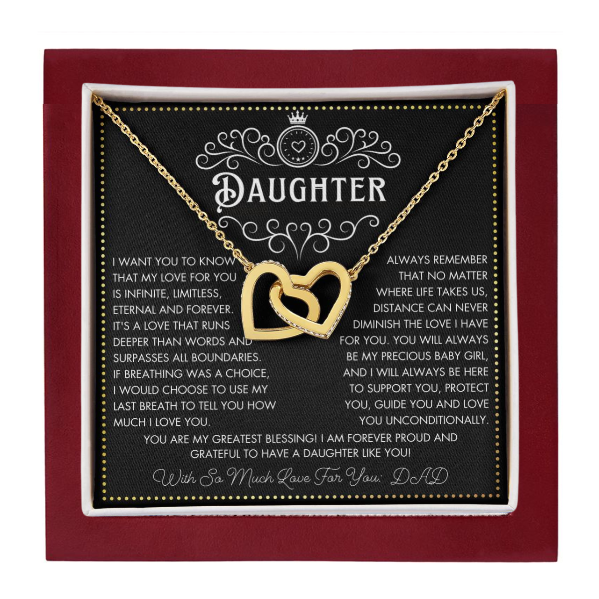 JGF Jewelry Gifts for Family To My Daughter Necklace From Dad Double Heart