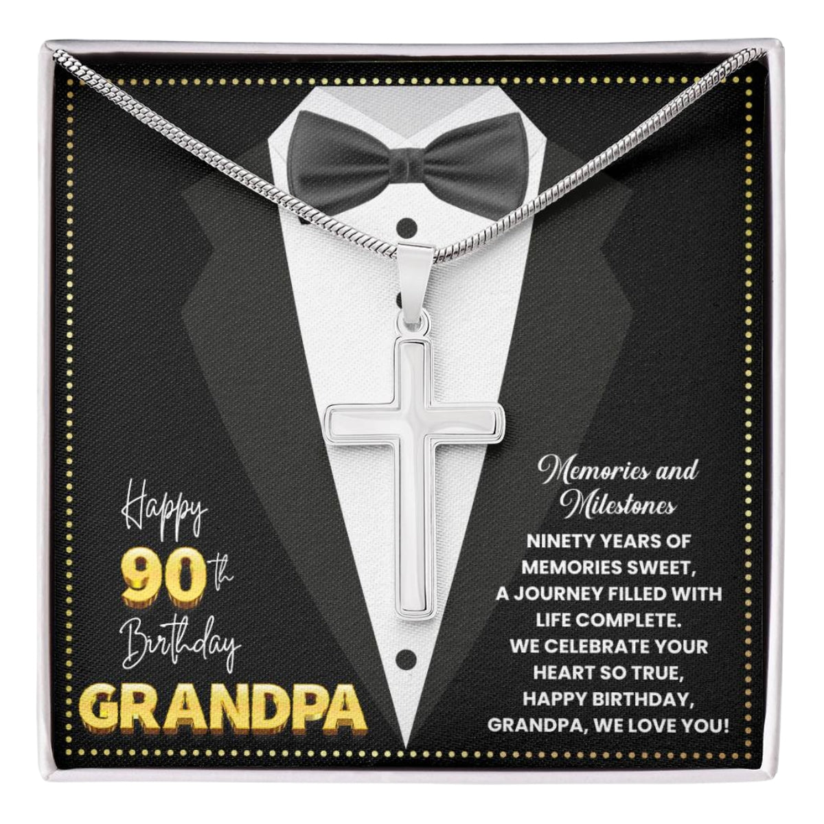 JGF Jewelry Gifts for Family Happy 90th Birthday Card Grandpa Cross Necklace For Men