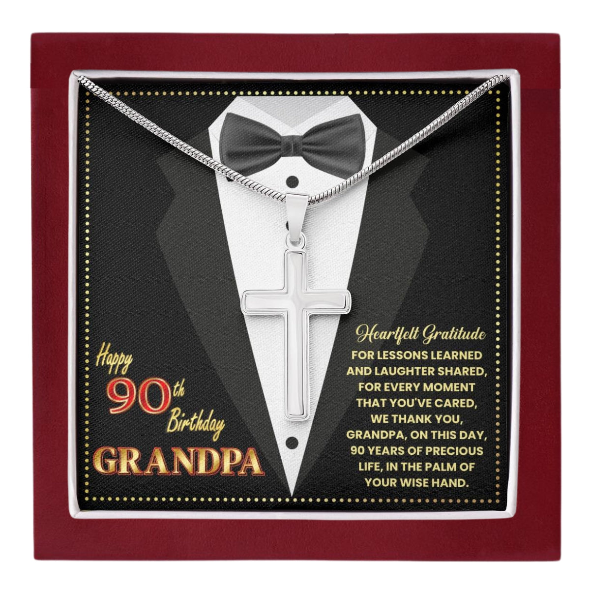 JGF Jewelry Gifts for Family Happy 90th Birthday Grandpa Cross Necklace For Men Stainless Steel