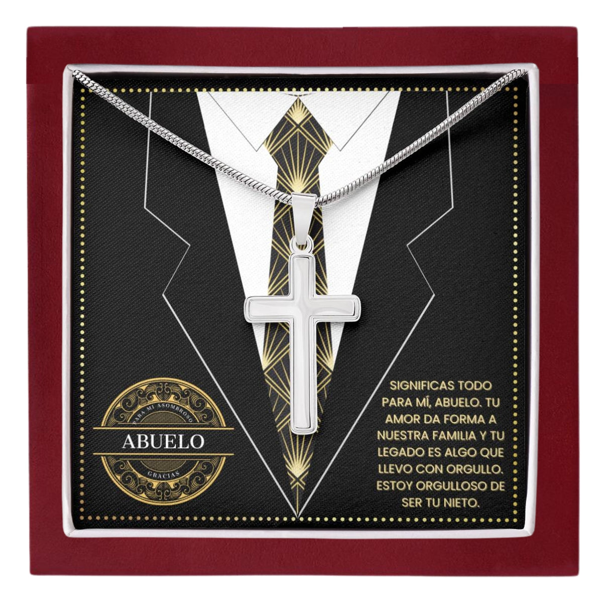 SpanishGrandPa12 JGF Jewelry Gifts for Family Regalo Para Abuelo Cross Necklace for Grandpa Fathers Day Card Spanish