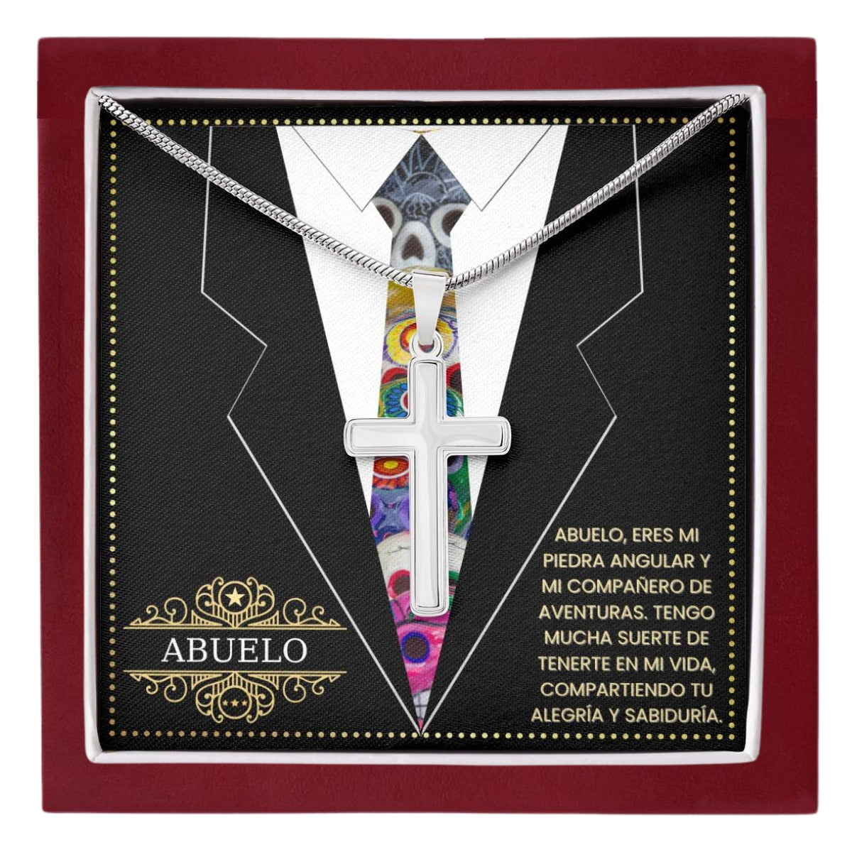 SpanishGrandPa9 JGF Jewelry Gifts for Family Regalo Para Abuelo Cross Necklace For Grandpa Spanish