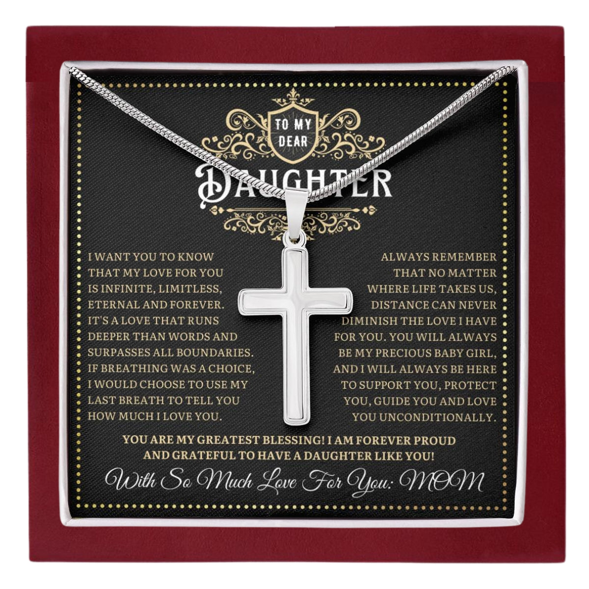 JGF Jewelry Gifts for Family Message of Love Daughter's Cross Necklace With Love From Mom