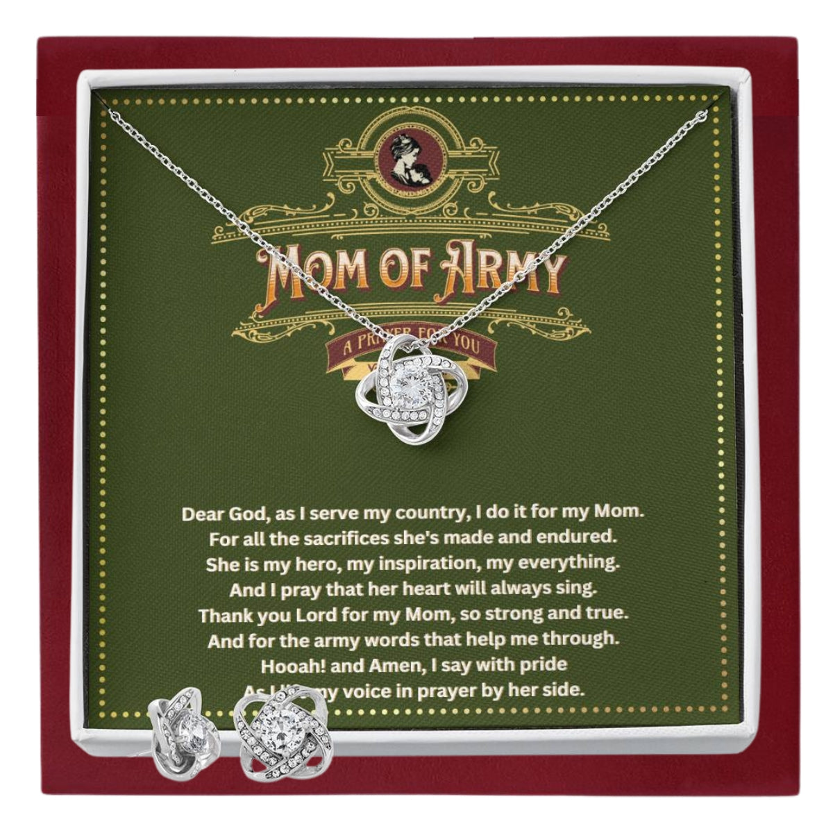 JGF Jewelry Gifts for Family Military Gifts For Proud Army Bonus Moms Necklace and Earring Jewelry Set For Women