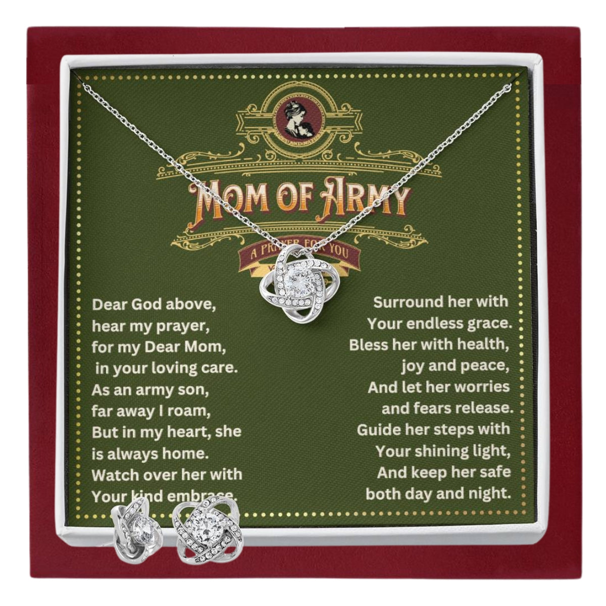 JGF Jewelry Gifts for Family Proud Army Mom Necklace For Women Cubic Zirconia Necklace And Earring Set