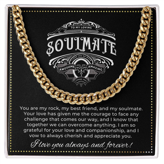 JGF Jewelry Gifts for Family | Mens Sterling Silver Cuban Chain Necklace | To My Soulmate Gifts For Him