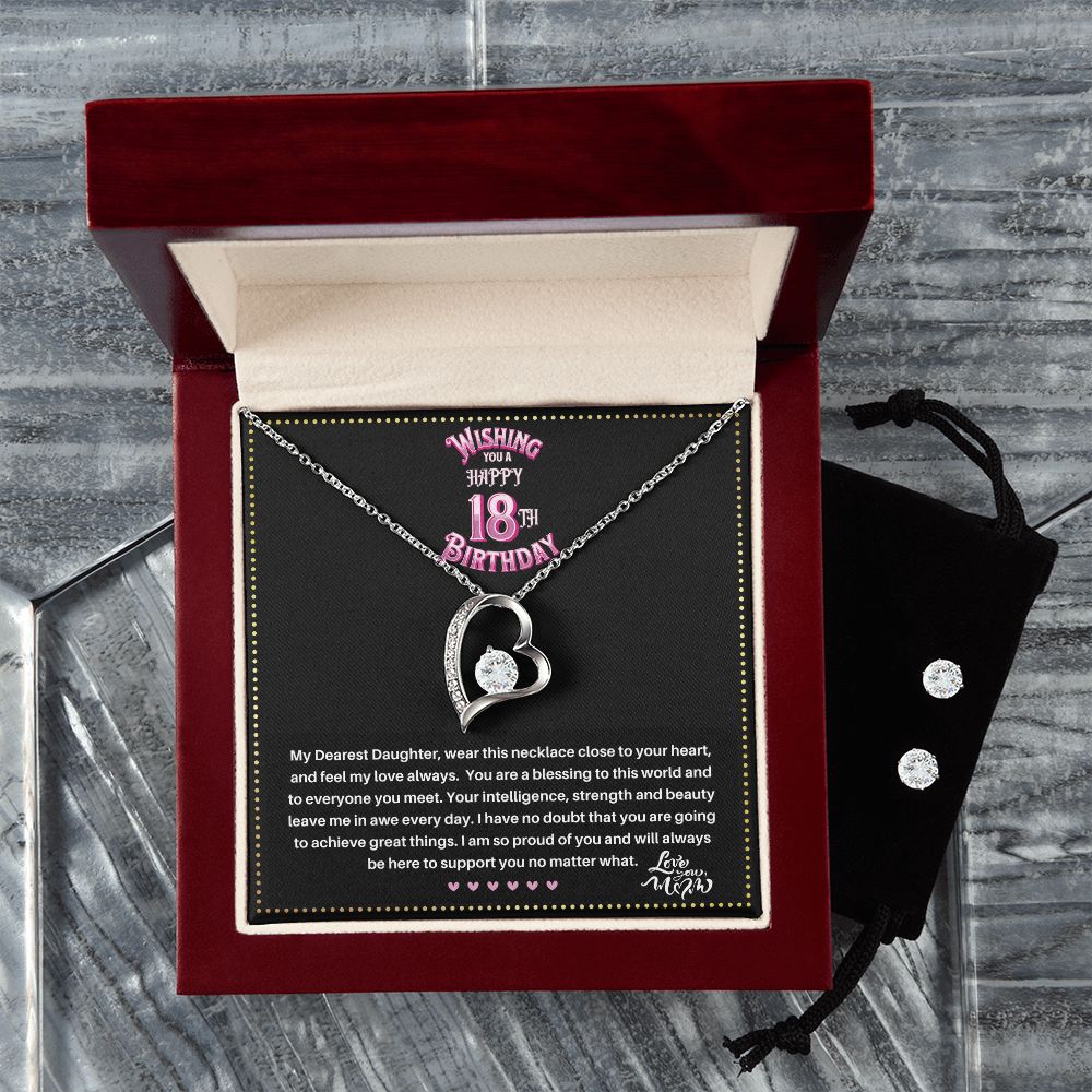 JGF Jewelry Gifts for Family | Happy 18th Birthday Gifts for Her Girl Women | Trendy Love Heart Necklace and Earrings Jewelry