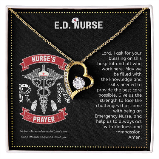 JGF Jewelry Gifts for Family | ED ER Nurse Prayer Gifts Necklace Yellow Gold | Nursing Is A Work Of Heart Necklace