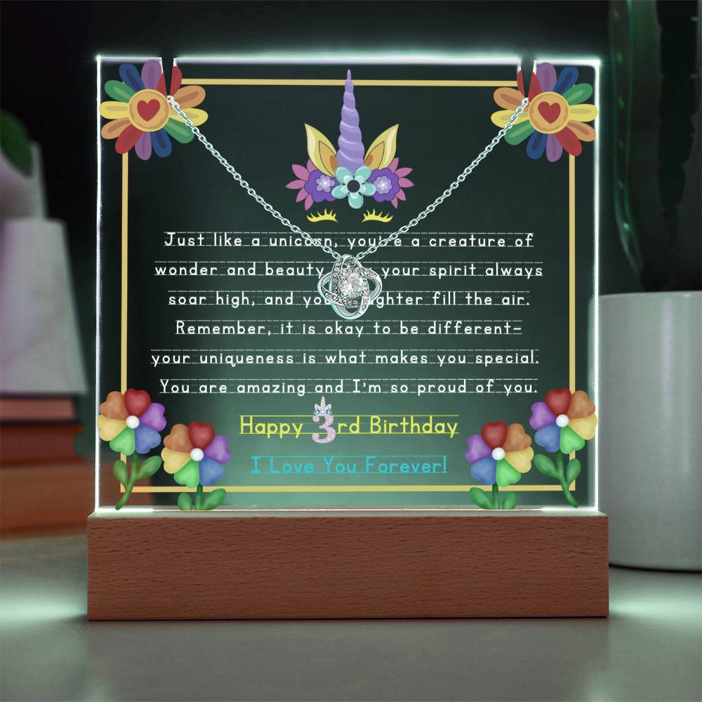 JGF Unicorn Necklace For Girls 3 Year Old Happy 3rd Birthday Plaque Decorations 3-5