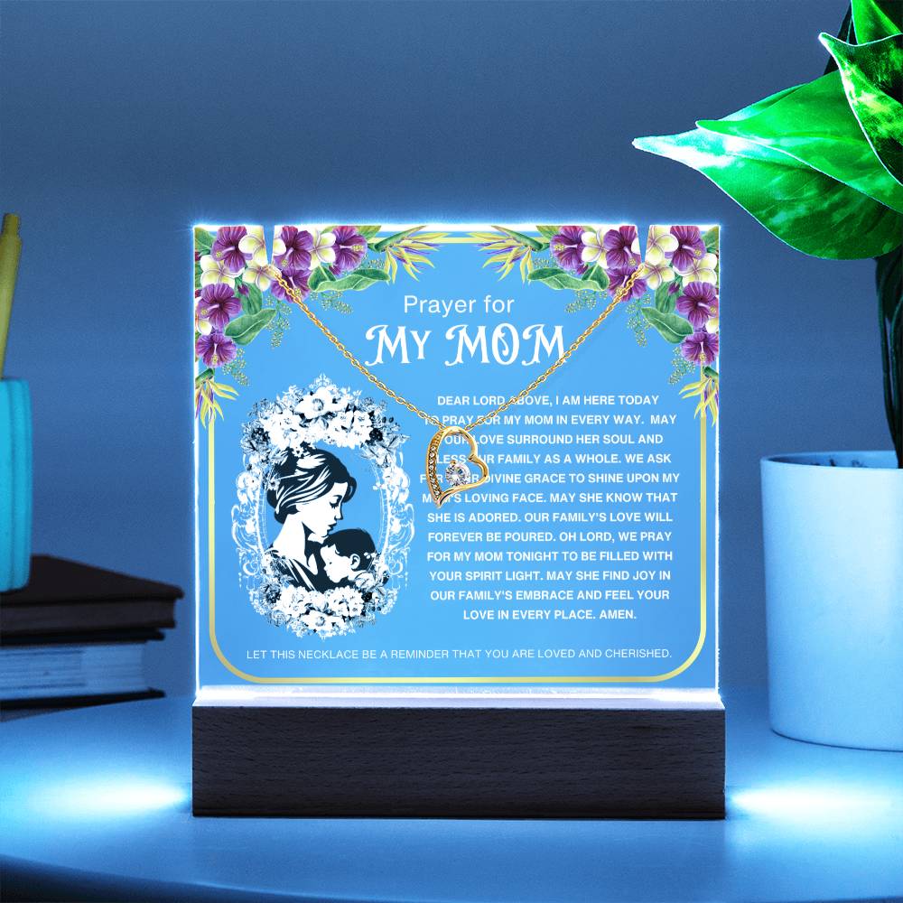 JGF Jewelry Gifts For Family Heart Link Chain Necklace Prayer For My Mom Acrylic Plaque from Daughter and Son with LED Sign Stand