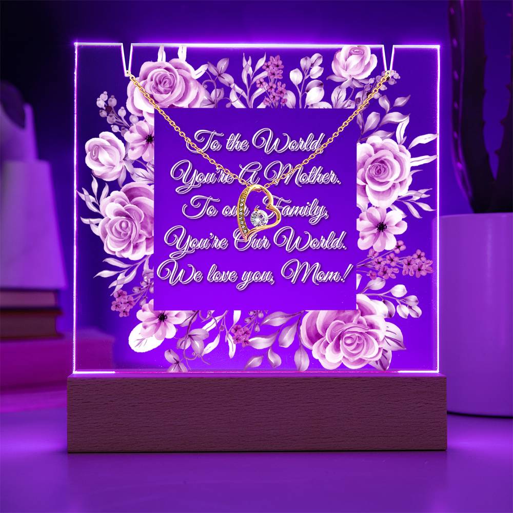JGF Jewelry Gifts For Family Necklace and Acrylic Plaque For Mom From Son And Daughter
