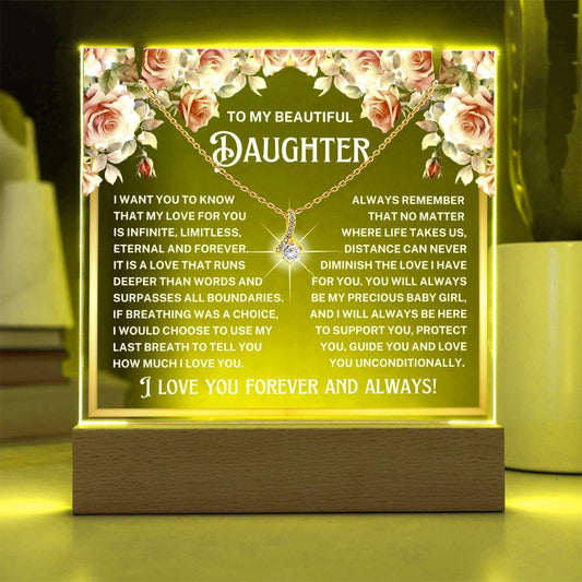 JGF Jewelry Gifts For Family Teen Necklace Trendy For Girls Ages 14-18 and Acrylic Plaque with Base From Mom And Dad