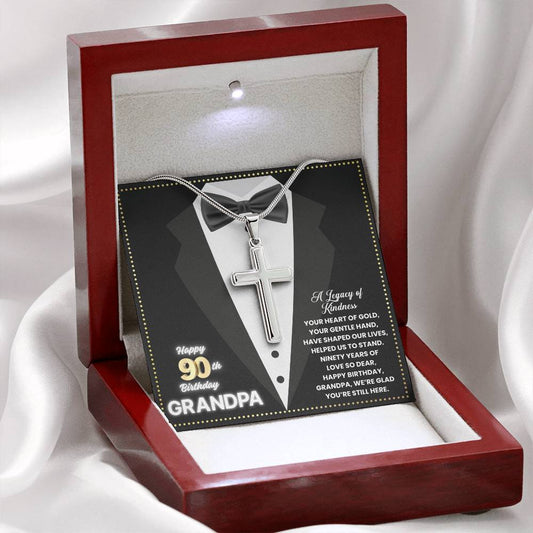 JGF Jewelry Gifts for Family Cross Necklace For Men Happy 90th Birthday Card Grandpa