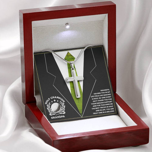 JGF Jewelry Gifts for Family Cross Necklace For Grandpa Birthday Card Golf