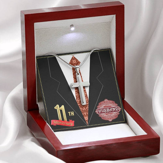 JGF Jewelry Gifts for Family 11th Wedding Anniversary For Him Husband Cross Necklace for Men