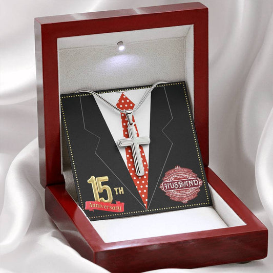JGF Jewelry Gifts for Family 15th Wedding Anniversary For Him Husband Cross Necklace for Men