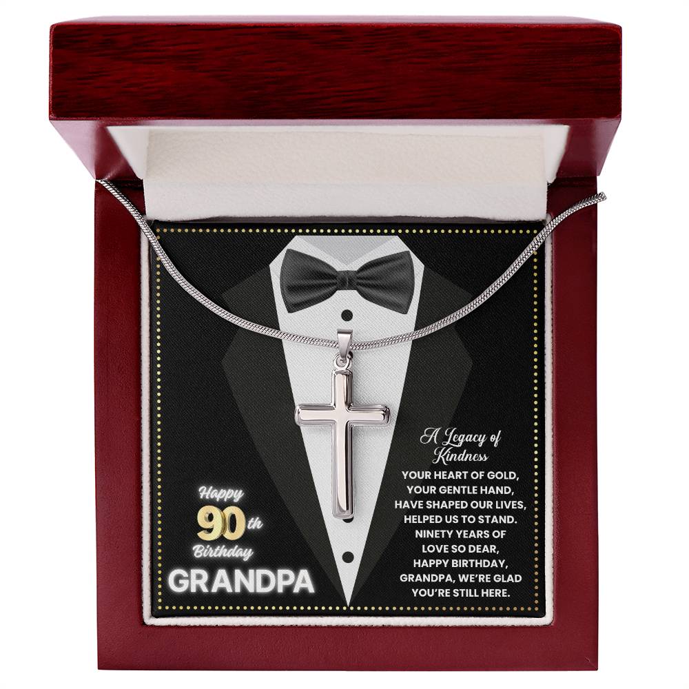JGF Jewelry Gifts for Family Cross Necklace For Men Happy 90th Birthday Card Grandpa