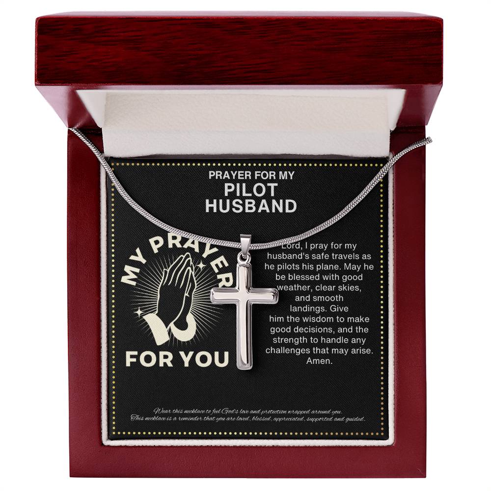 JGF Jewelry Gifts for Family Prayer For My Pilot Husband Men's Sterling Silver Crucifix Cross Pendant