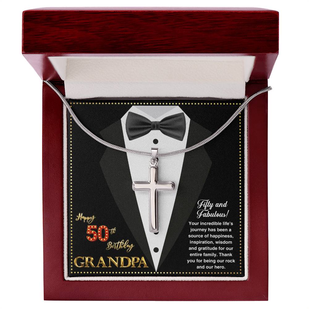 JGF Jewelry Gifts for Family Cross Necklace For Men Happy 50th Birthday Card For Him Grandpa