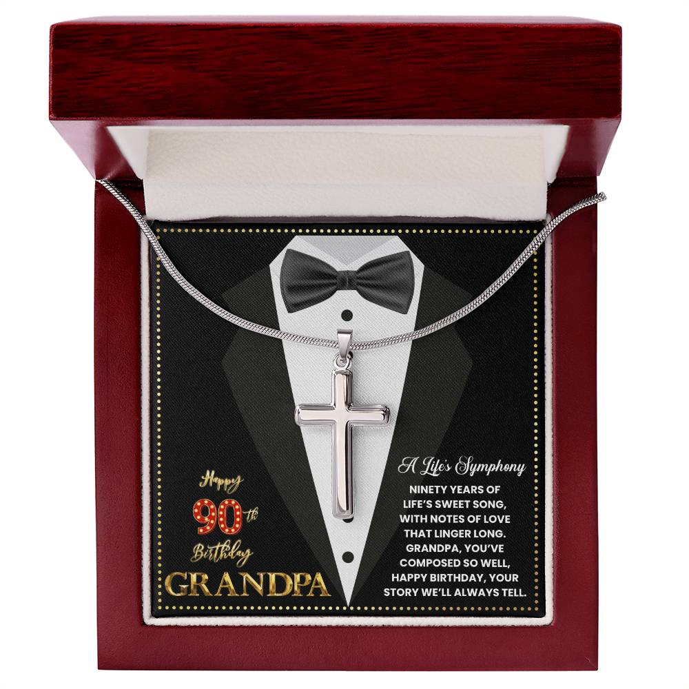 JGF Jewelry Gifts for Family Grandpa Cross Necklace For Men Happy 90th Birthday Card