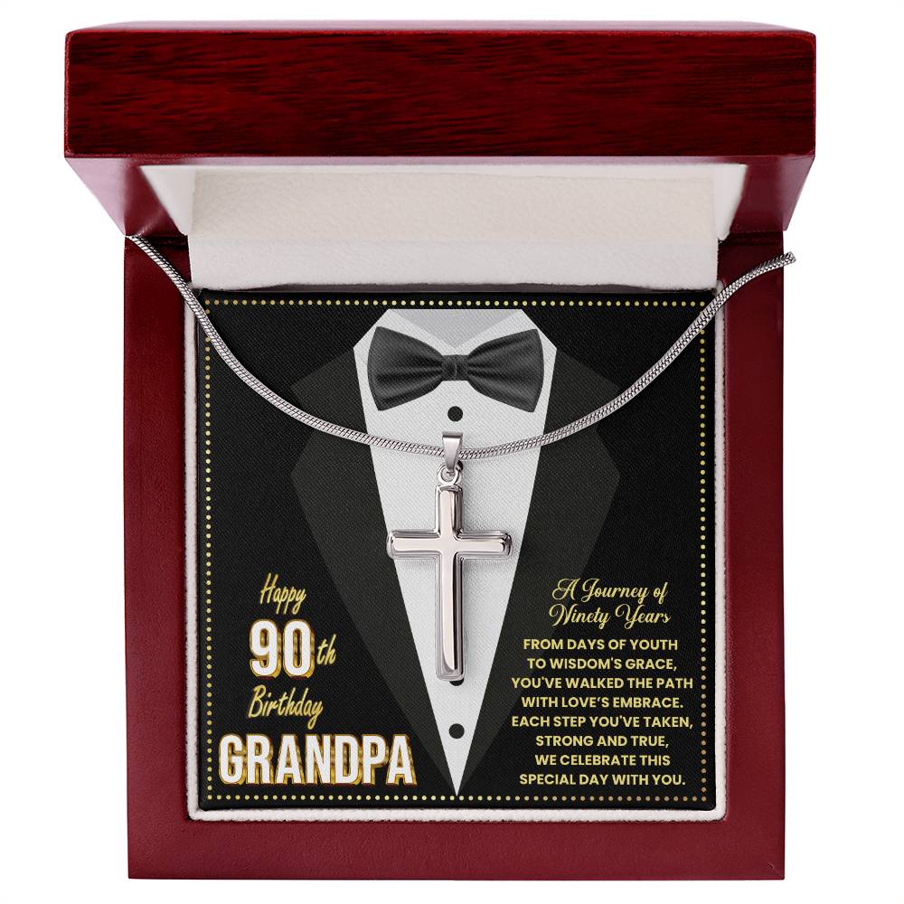JGF Jewelry Gifts for Family 90th Birthday Card Gifts For Great Grandpa Cross Necklace For Men