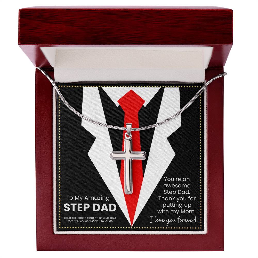 JGF Jewelry Gifts for Family Presents for Step Bonus Dad Stainless Steel Necklace For Men Cross