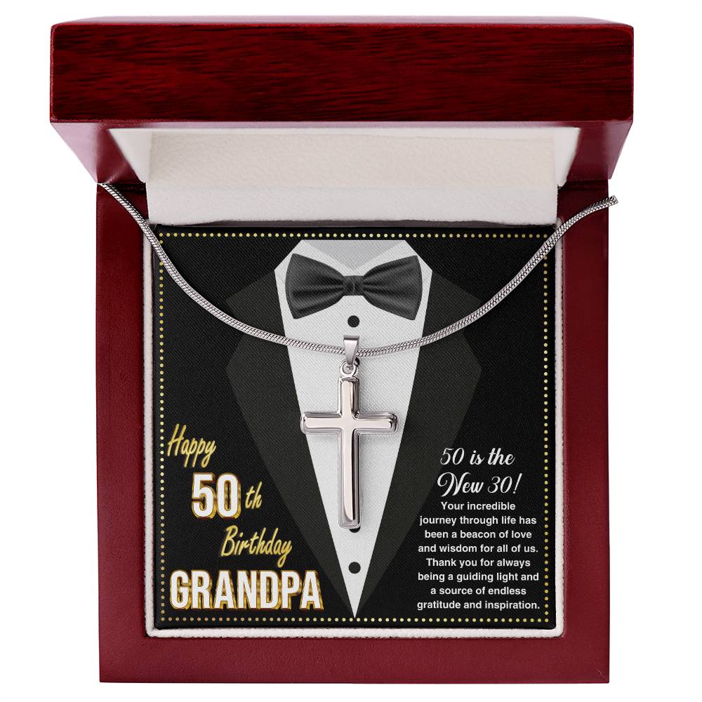 JGF Jewelry Gifts for Family Happy 50th Birthday Grandpa Cross Necklace For Men Turning 50 Card